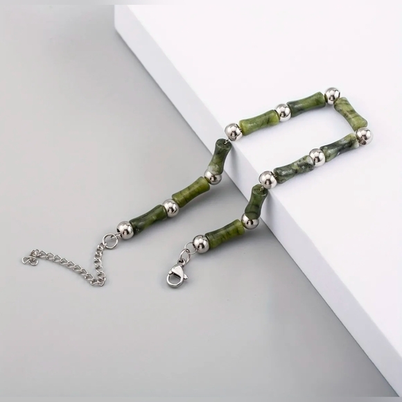 Bamboo Style Natural Jade Bead Bracelet - Picture 3 of 4